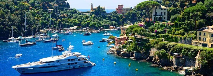 Luxury yachts and coastline views near Portofino on the Italian Riviera