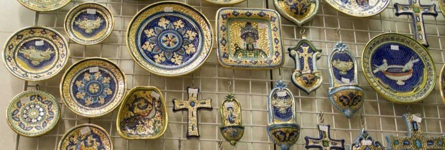 Ravenna mosaic souvenirs with colorful handcrafted ceramic designs