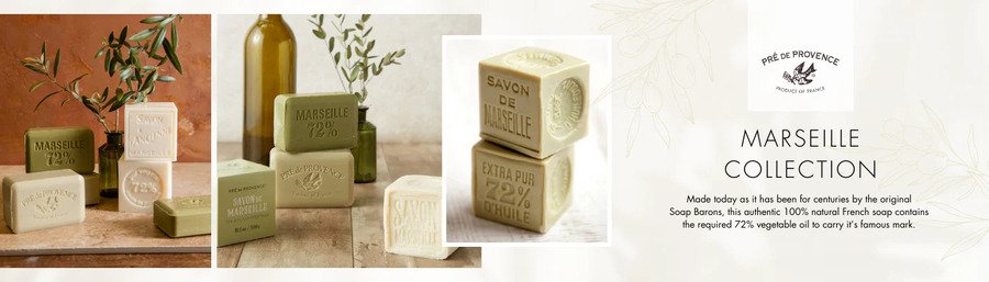 savon de marseille soap bars displayed with olive oil and natural ingredients in a french shop