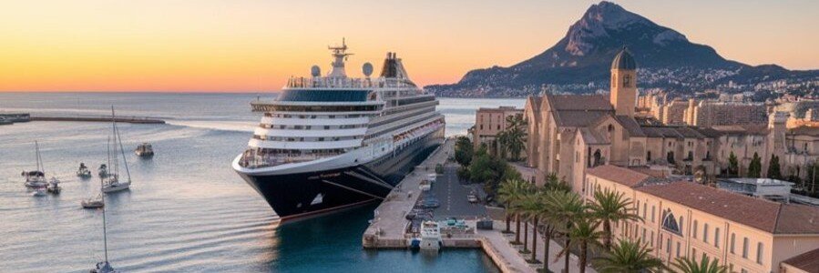 Toulon port with cruise ship docked along the Mediterranean coastline in southern France