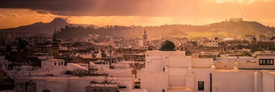 Sunset view over Tunis Medina rooftops in Tunisia.