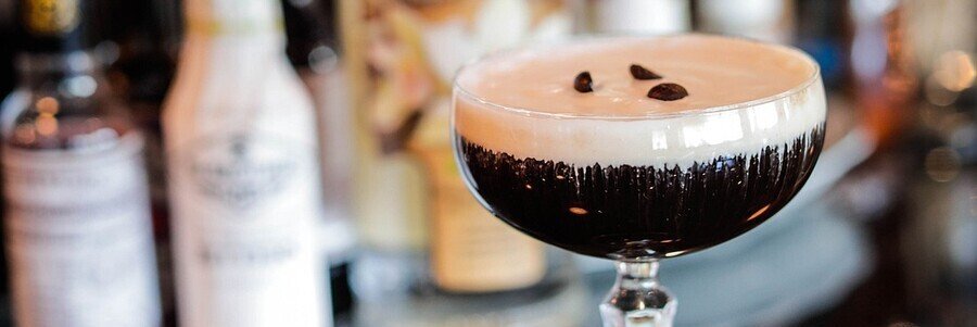 Espresso martini cocktail served at a bar in St. Augustine, Florida