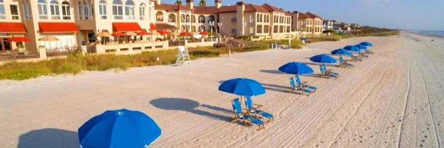 Oceanfront resorts and wide sandy shoreline at Ponte Vedra Beach on Florida's northeast coast.