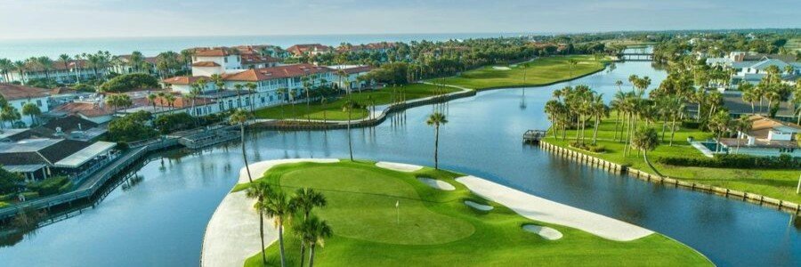 Championship golf course at Ponte Vedra Beach with scenic fairways, water features, and palm trees.