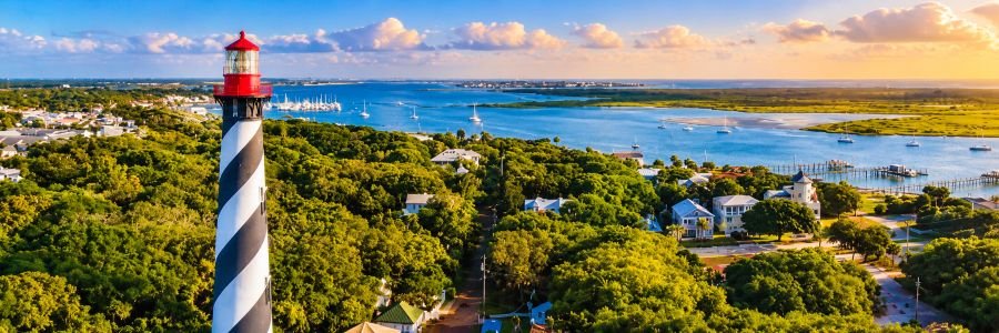 Historic lighthouse overlooking the waterways and lush landscape of Fernandina Beach on Amelia Island.