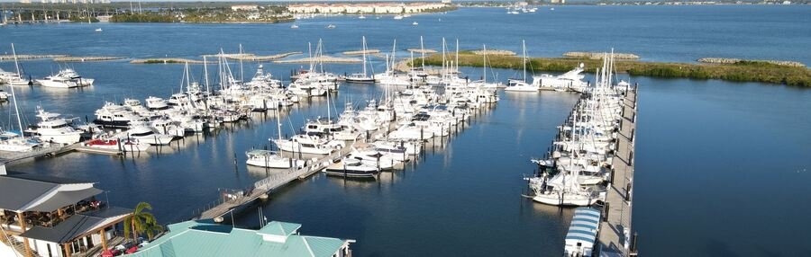 Boats and yachts docked at Fort Pierce City Marina on the Indian River Lagoon.
