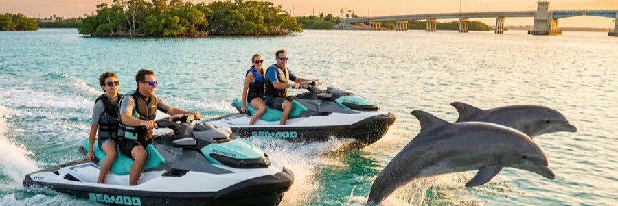 Jet ski riders enjoying a dolphin tour near Jensen Beach, Florida.
