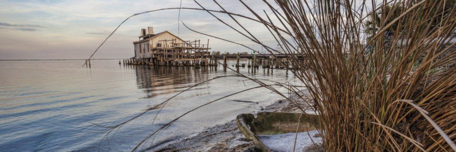 Old Florida Along the Indian River Lagoon | Beach Travel Destinations A weathered waterfront structure, wooden pilings, marsh grass, and calm lagoon water reflect the character of Florida’s historic fishing coast.