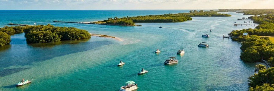 Boats and personal watercraft exploring the waterways near Stuart, Florida.