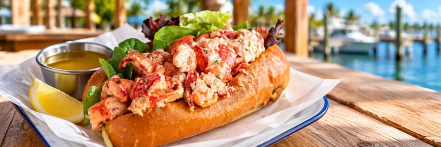 Fresh seafood roll served with lemon and melted butter at a waterfront restaurant in Fort Myers, Florida