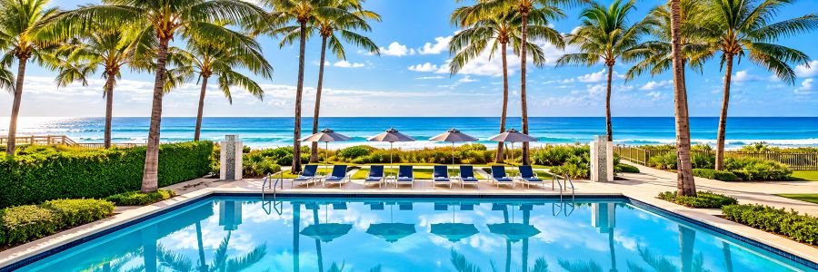 Beach Club at The Boca Raton Beach Club at The Boca Raton with oceanfront pool, palm trees and Atlantic Ocean views