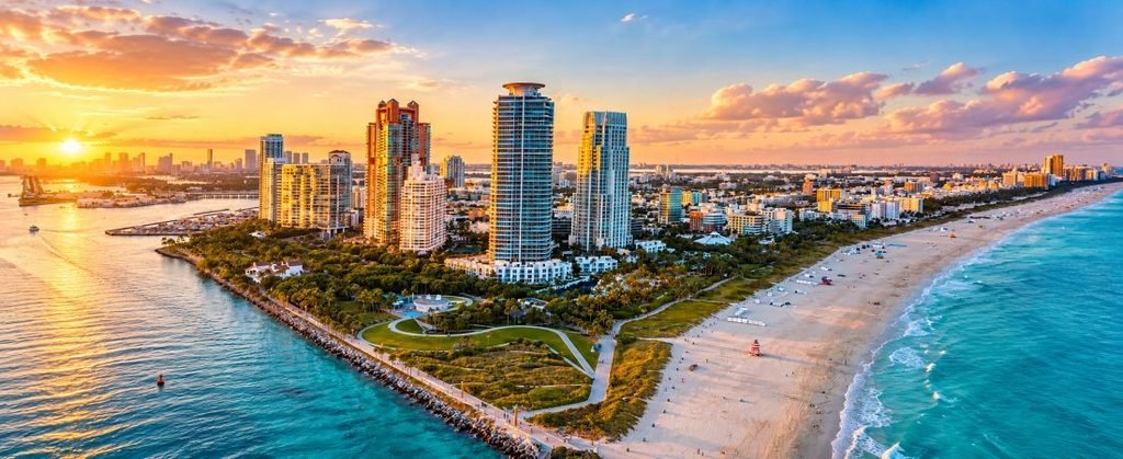Delray Beach Florida Aerial Coastline Aerial view of Delray Beach Florida with sandy coastline and turquoise Atlantic water