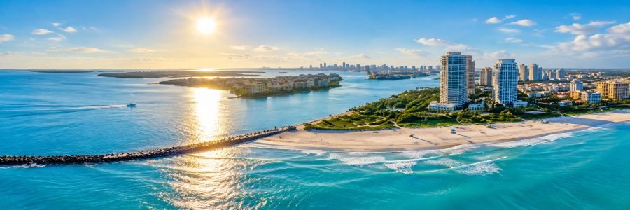 Aerial view of Juno Beach Florida coastline and surrounding waterways