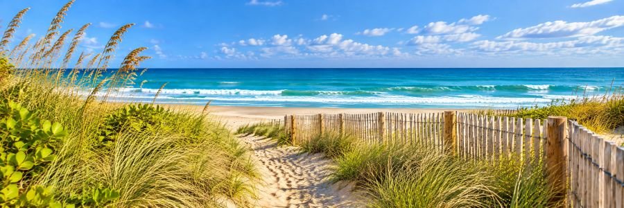 Juno Dunes Natural Area with sea oats, sandy dunes and Atlantic Ocean