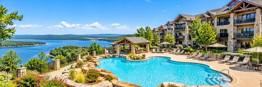 Hilton Grand Vacations Club Paradise Point Hollister with resort pool and Table Rock Lake views