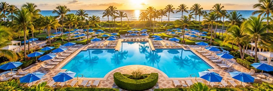 Marriott’s Ocean Pointe resort pool with palm trees and Atlantic Ocean views