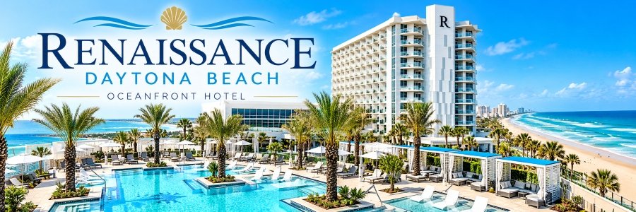 Oceanfront resort with a sparkling pool, palm trees, lounge chairs, and sweeping Atlantic Ocean views.