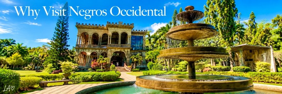 Historic Spanish-colonial mansion with elegant arched balconies, a grand tiered fountain, manicured gardens, and lush tropical trees beneath a bright blue sky.